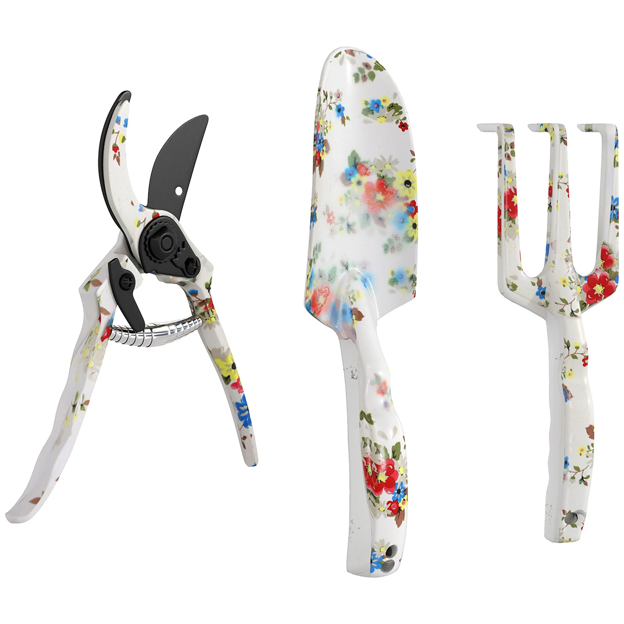 Garden tool set, 3 pieces, metal garden tools including trowel, hand rake, and garden shears