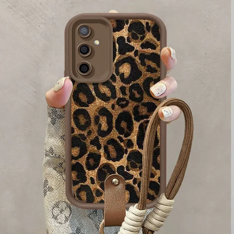 Fashion leopard print Lanyard Case For Samsung galaxy A56 A55 A54 A15 A05 A06 M06 A16 S24FE S25edge Sexy women Cover Cases A 56