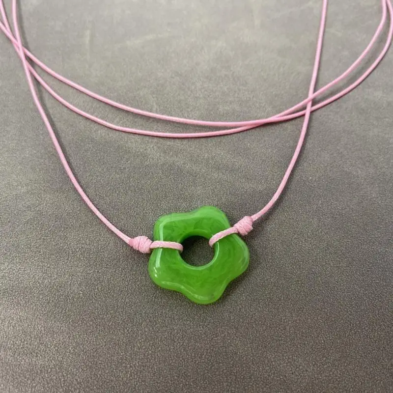 31BB Simple Floral Necklace with Adjustable Knot Hollow Flower Pendant Necklace