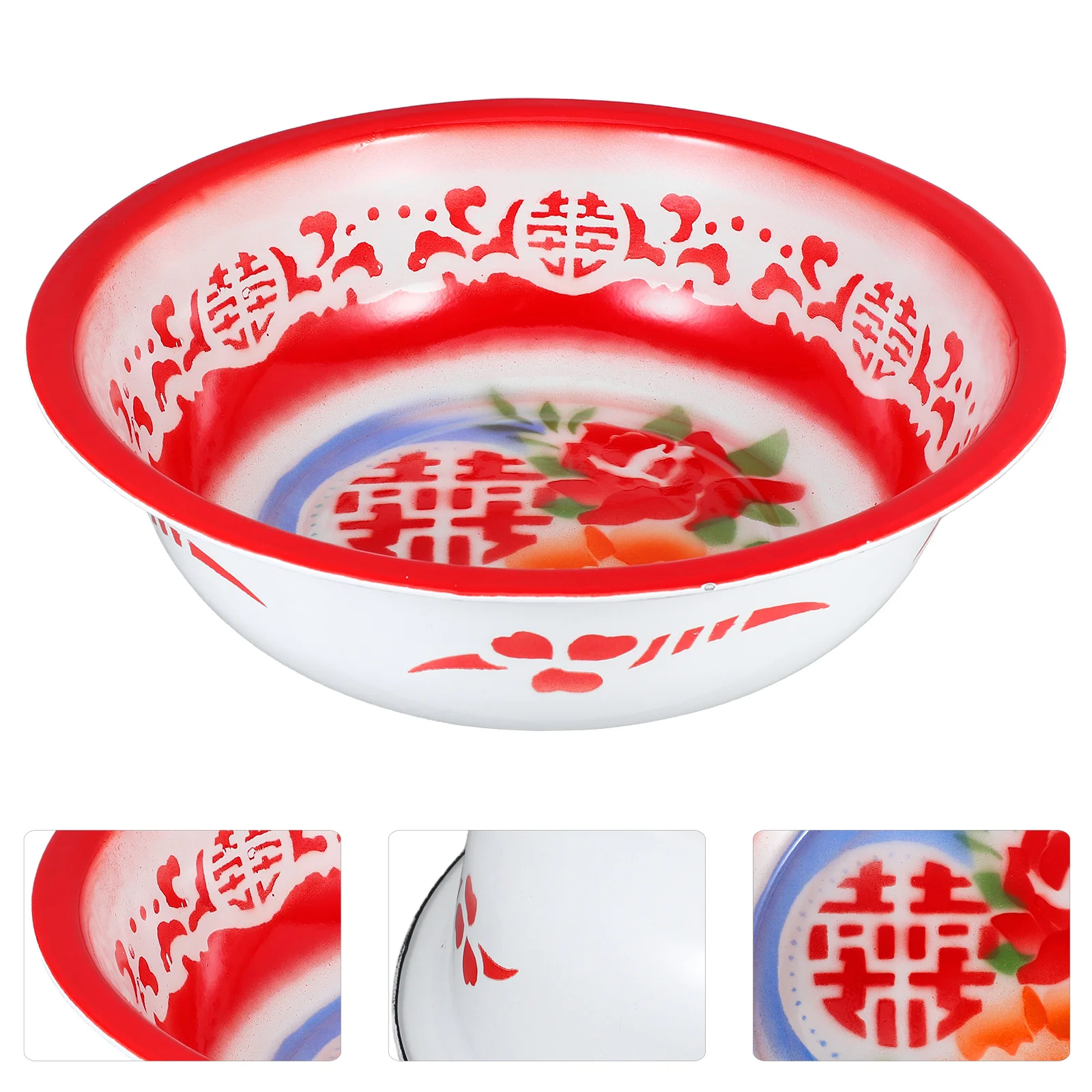 

Vintage Enamel Mixing Bowls Large Kitchen Basin Easy Clean Retro Design Spacious Interior Vegetable Fruit Laundry