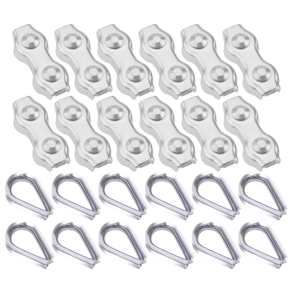 12 Kits M2 Duplex Clamp And Wire Rope Thimble Kit 304 Stainless Steel Rope Clip Cable Thimbles Clamps Hasps Rigging