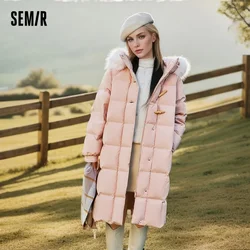 Semir Down Jacket Women Long Length Three-Proof Windproof Loose Winter 2024 New Warm Fur Collar Hooded Coat Down Jacket