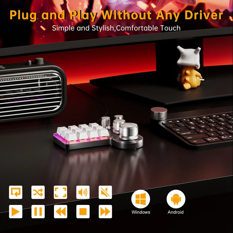 Custom Macro Keyboard 12 Keys 4 Knobs Mini USB Mechanical Keyboard Programming Macro Gaming Keypad Black-A07G