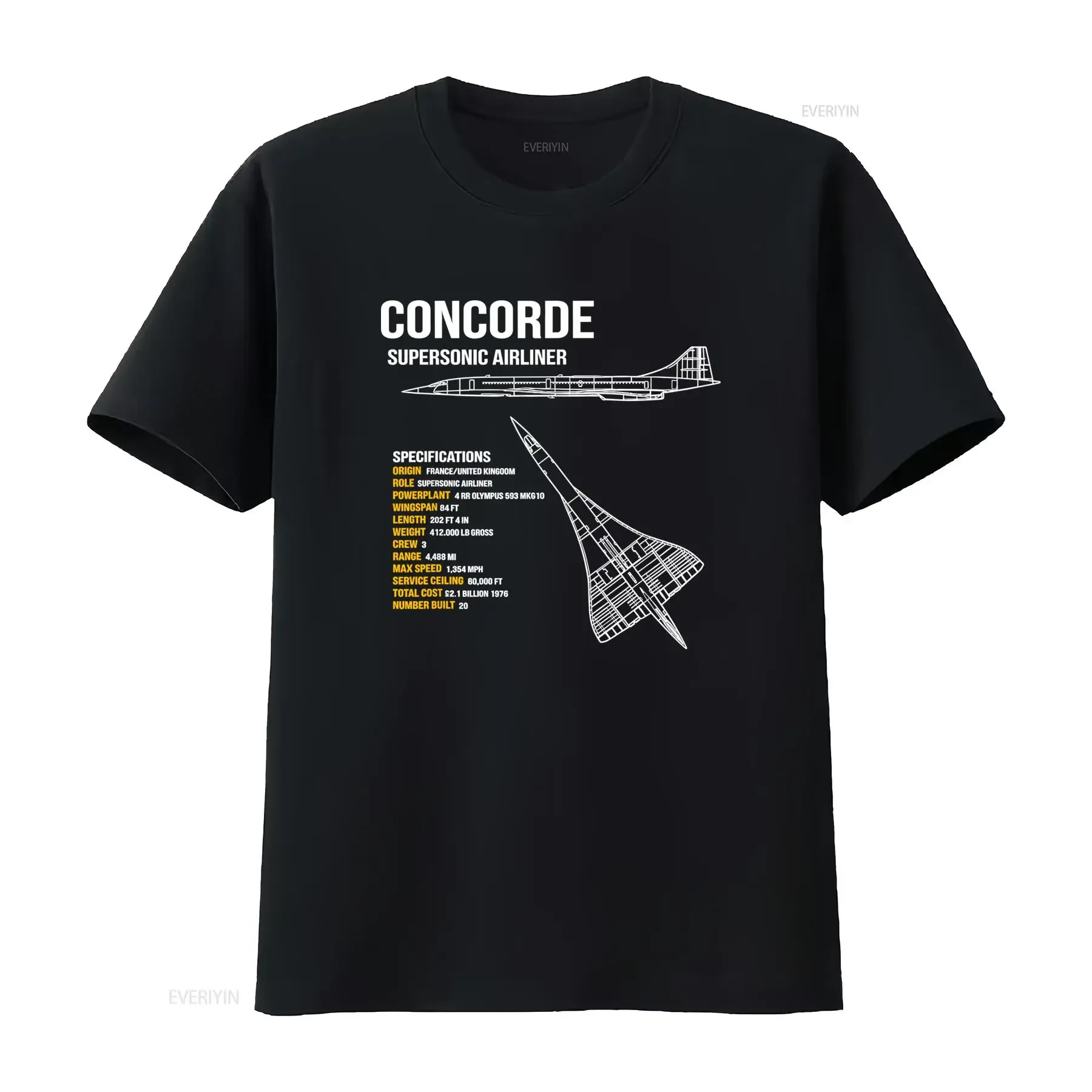 British Concorde Airliner T Shirt Casual Crew Neck Slight Stretch Fabric Regular Fit Print Pattern Perfect for Men All season