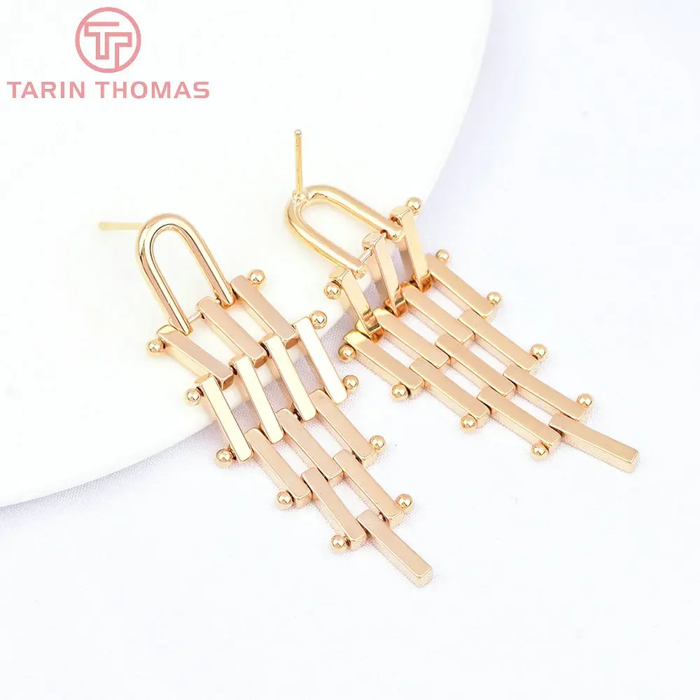 (7467) 2PCS 18.5x54MM 24K Gold Color Brass Rhombic Stick Stud Earrings High Quality Diy Jewelry Findings Accessories Wholesales