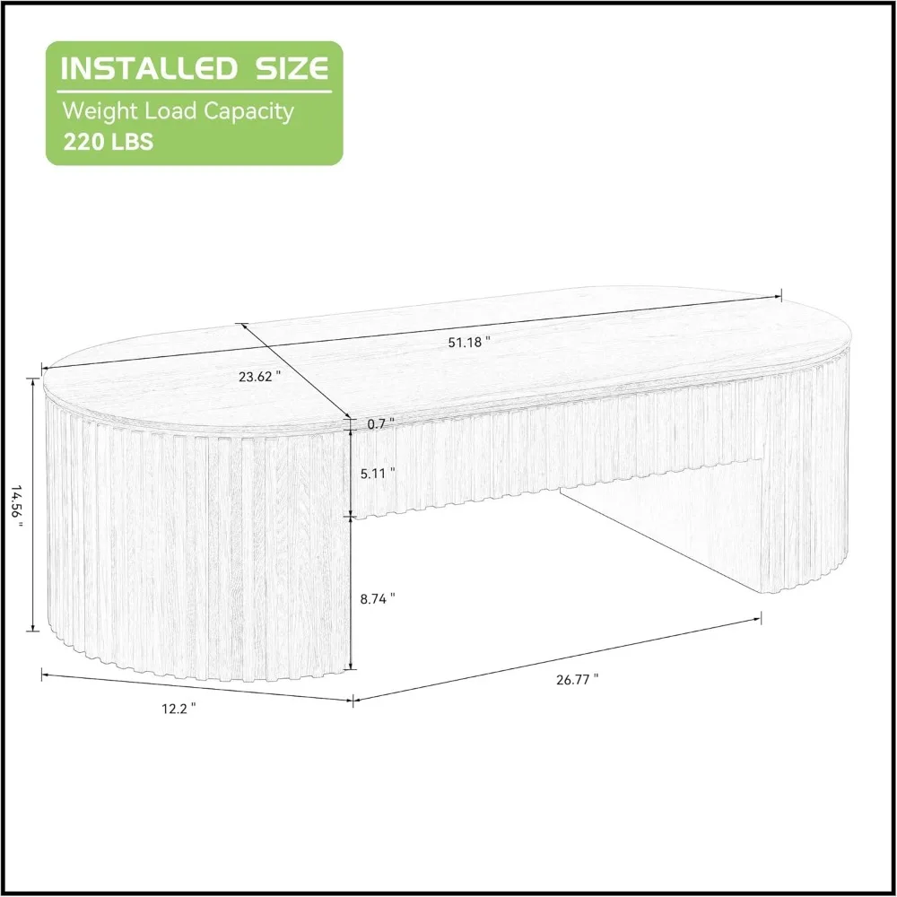 طاولة قهوة خشبية بيضاوية 51.18 باللون الأسود مع درج، طراز المزرعة لغرفة المعيشة والشقة (لمسة نهائية من خشب البلوط)