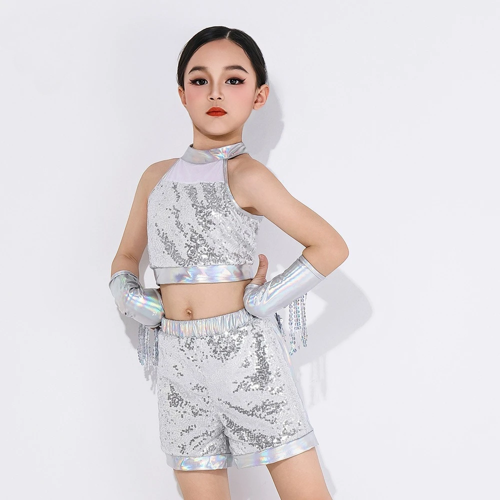 Kids Clothes Fashion Clothing Girls Children's Latin Stage Performance Costumes Party Suit Sequins Tassels Dance Wear Set