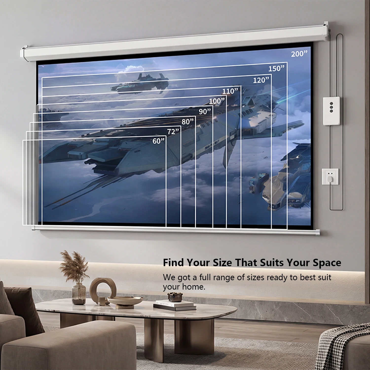 Movie Electronic Projector Screen 100 Inch With Remote Control Motorized Projection Screen 16:9 Hd 4k Indoor for Home Cinema