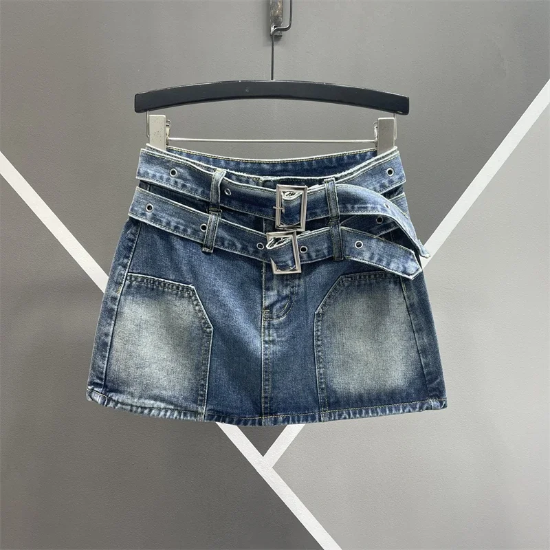 Streetwear Women Sheath Pink Denim Skirt European 2023 New Summer Anti-Exposure High Waist Slimming A- Line Short Denim Skirts