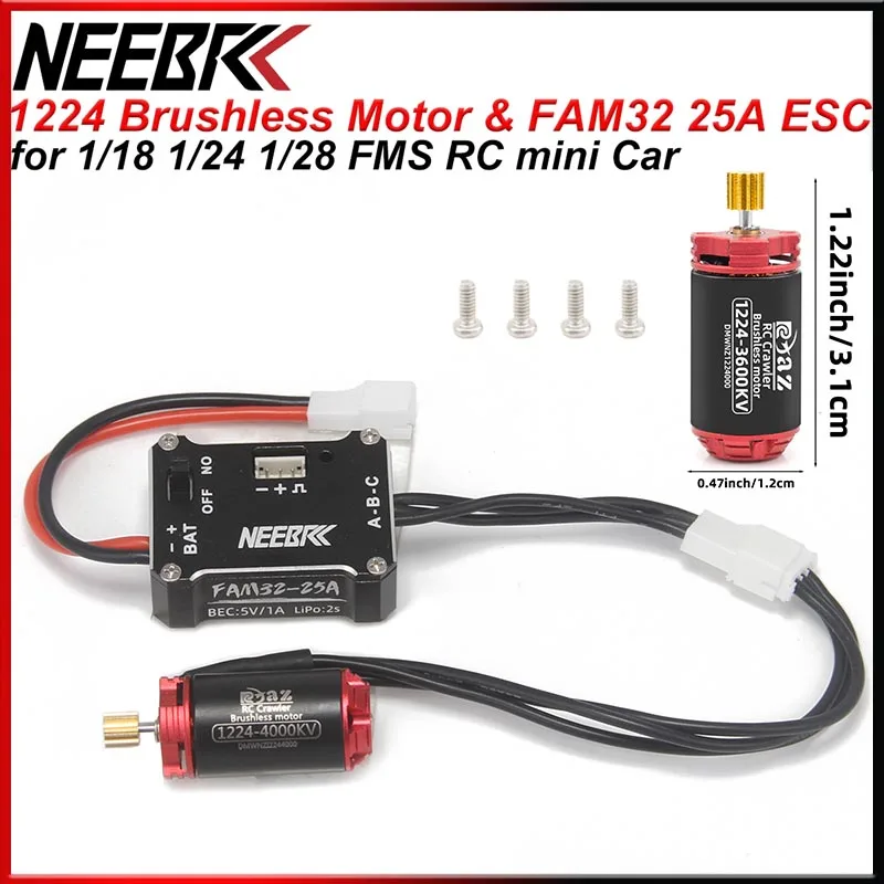 

Бесщеточный двигатель NEEBRC 1224, 3600/4000KV FAM32 25A ESC для 1/18/ 1/24 1/28 FMS SCX24, радиоуправляемый гусеничный автомобиль, деталь для обновления внедорожников