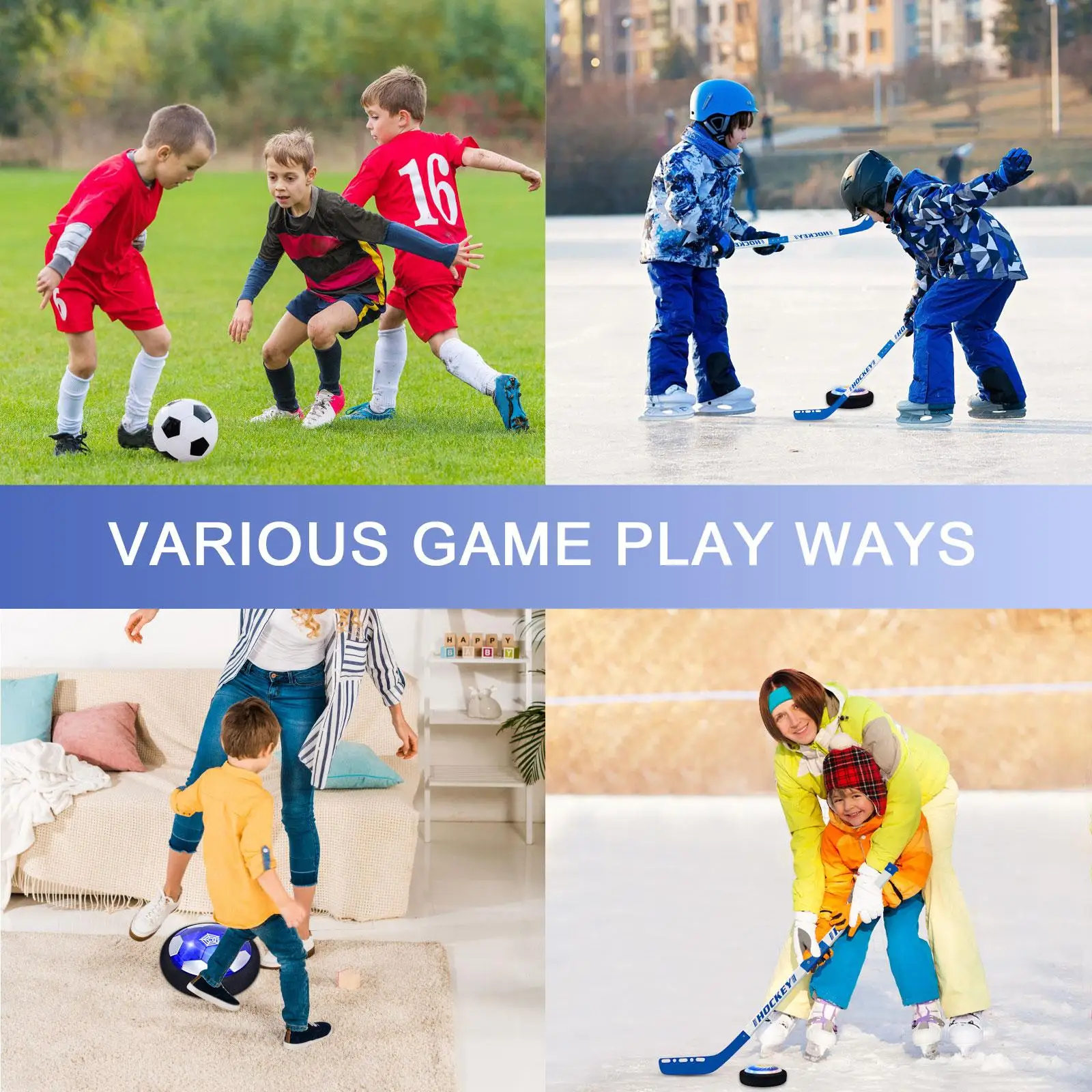 Juguete combinado multifuncional de fútbol Hover Hockey, juguete deportivo, futura de fútbol con luces LED frescas, anillo de choque de espuma protege muebles y pies, regalos para el día de los niños/aniversario/Navidad