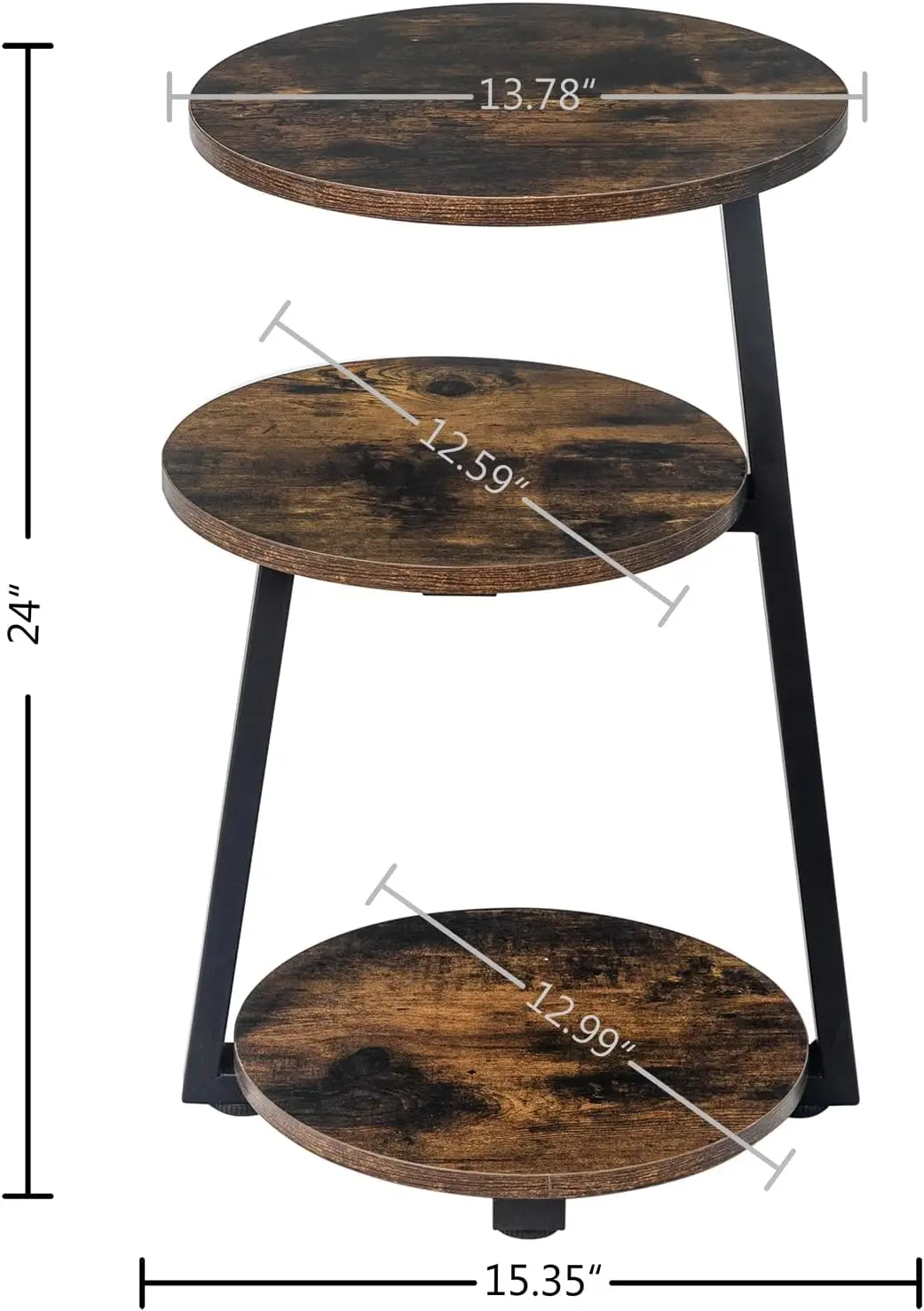 

Round Side End Table, 3-Tier Small Bedside Nightstand Coffee Table For Living Room Couch Bedroom Small Spaces, Rustic Brown