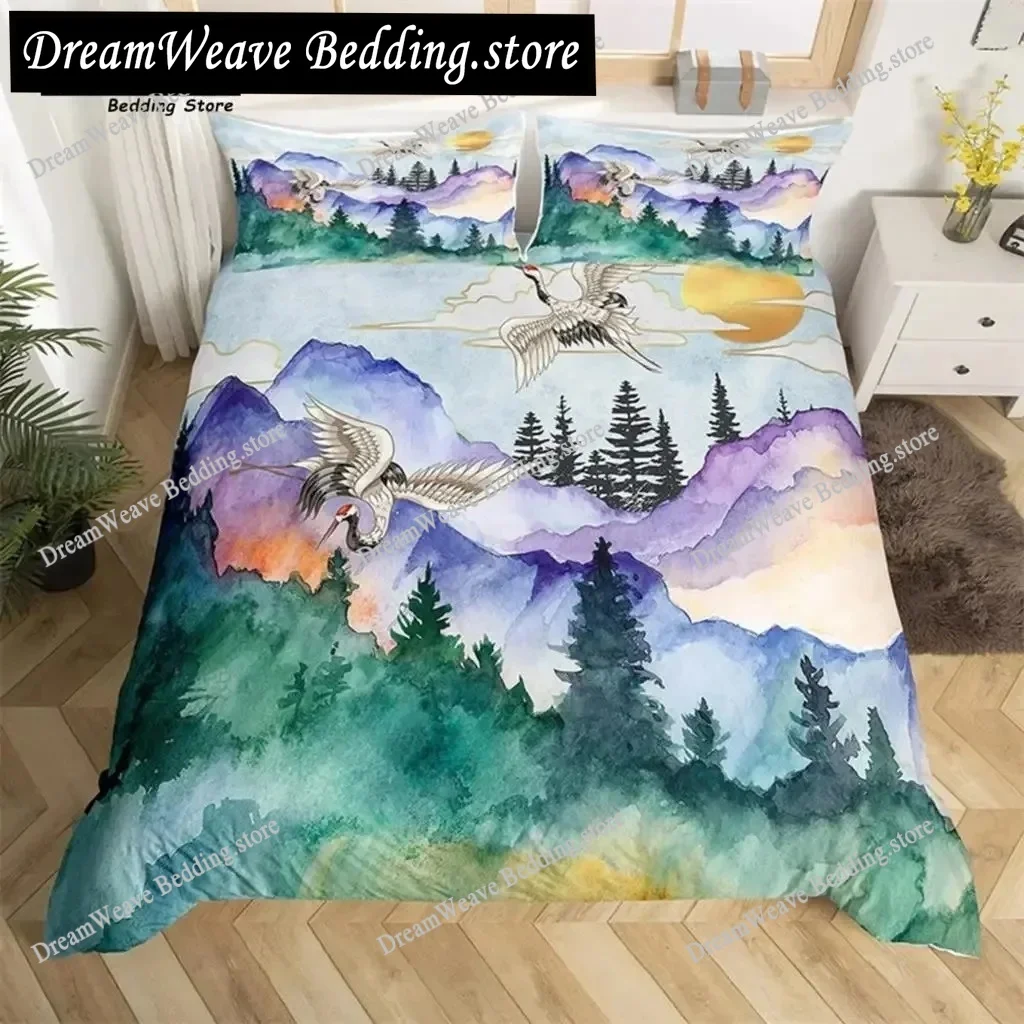 

Abstract Mountain Duvet Cover Natural Scenery Art King Bedding Set For Nature Lover Gift Woodland Hiking Adventure Quilt Cover