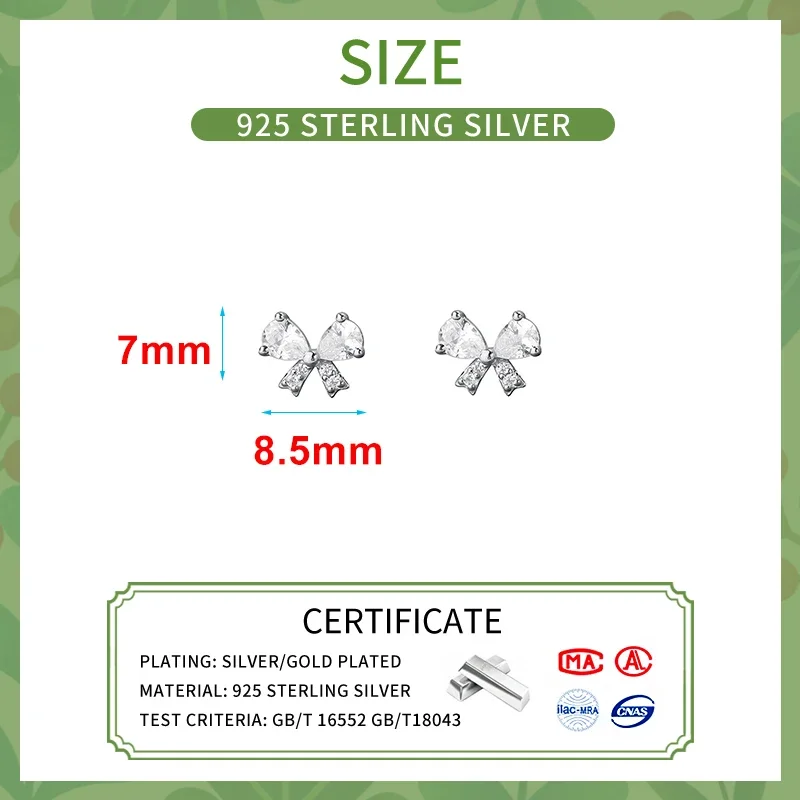 INZATT 100% 925 Sterling Silver Shining Zircon Bowknot Stud Earrings for Women Classic Fine Jewelry Luxury Accessories