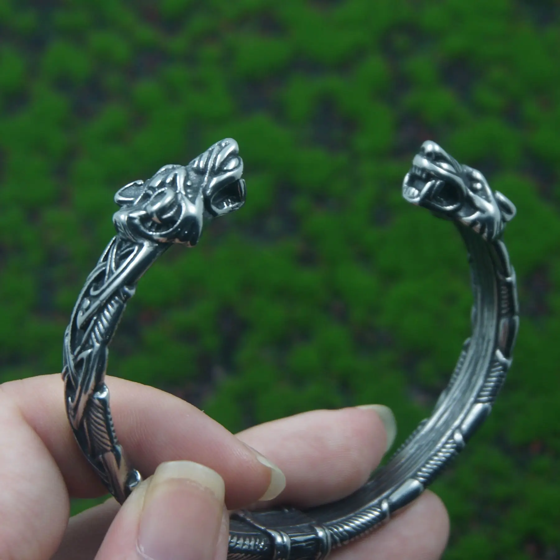 Stainless Steel Viking  Wolf Bracelet Fenrir Arm Ring Norse Cuff Celtic Nordic Thor Odin Mjolnir  Scandinavian Bangle