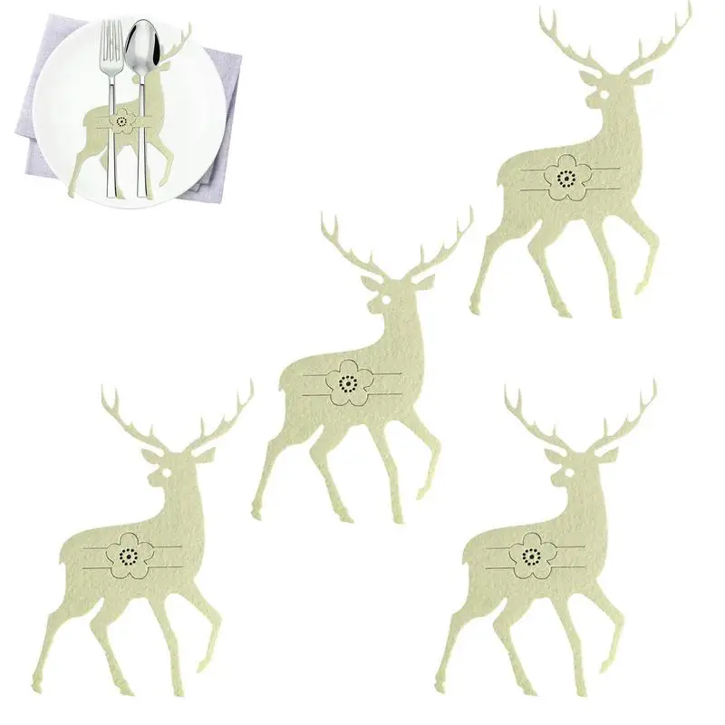 4 buah 3 warna pisau Natal dan pemegang garpu rusa alat makan saku tas alat makan kain tidak ditenun pengatur peralatan masak dekorasi meja