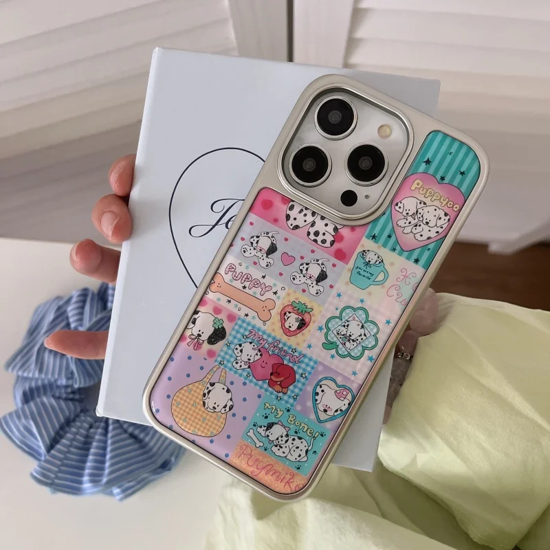 حافظة هاتف ملونة بنمط جرو لطيف لهاتف آيفون 16 16Pro 16ProMax 15 15Pro 15ProMax 14 14Pro 14ProMax 13 13Pro 13ProMax