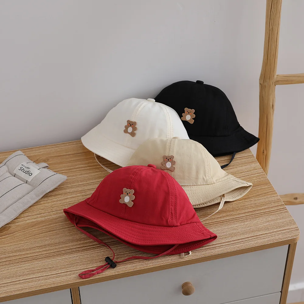 Kids Sun Protection Outdoor Leisure Cap 48-50cm Spring Summer Girls Bear Pattern Fisher Hat Boy Bucket Hat Children Caps view 4