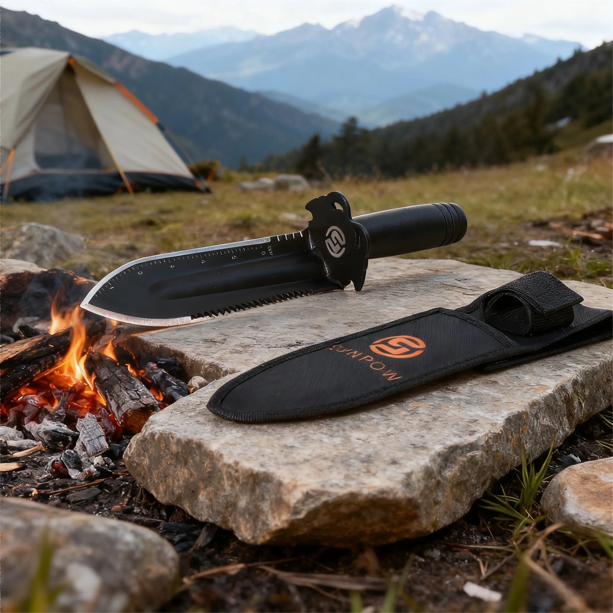【SUNPOW】Durable Garden Trowel with Carry Bag - Small Trowel with Double Serrated Edge, Digging Blade for Gardening & Camping, with Measurement Scale