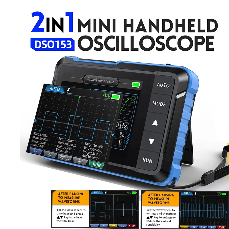 FNIRSI New DSO153 Mini Handheld Digital 2 IN 1 Oscilloscope Portable 48MS/s 10MHz Bandwidth Electronic Repair Tool