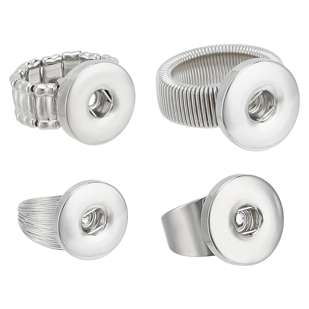 4 Styles Snap Buttons Rings Jewelry Adjustable Charms Metal Interchangeable Alloy Snaps DIY Finger Ring Charms for Women Jewelry