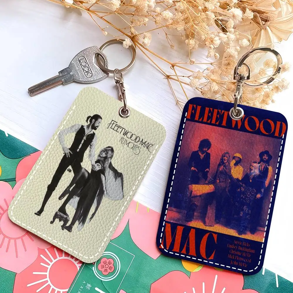 70s Rock Band Fleetwood Mac Music Album Cover Premium Leather Card Holder Keychain Scratch-Resistant Case for Bus Cards