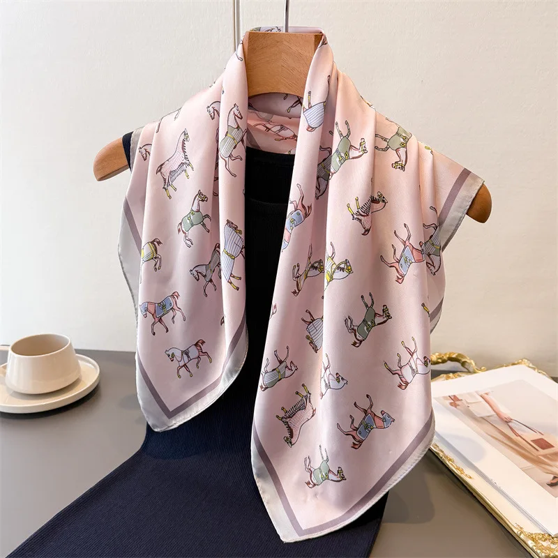 Summer Women's Imitation Silk Square Scarf Luxury Print Headbands Foulard Bandana Neck Kerchief Hairbands Fashion Accessory view 3