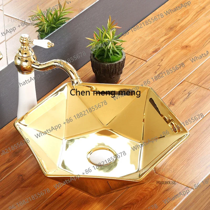 A17 Light Luxury Nordic Golden Bathroom Sinks Ceramic Household Washing Basin Toilet Above Counter Basin Modern Bathroom Accesso