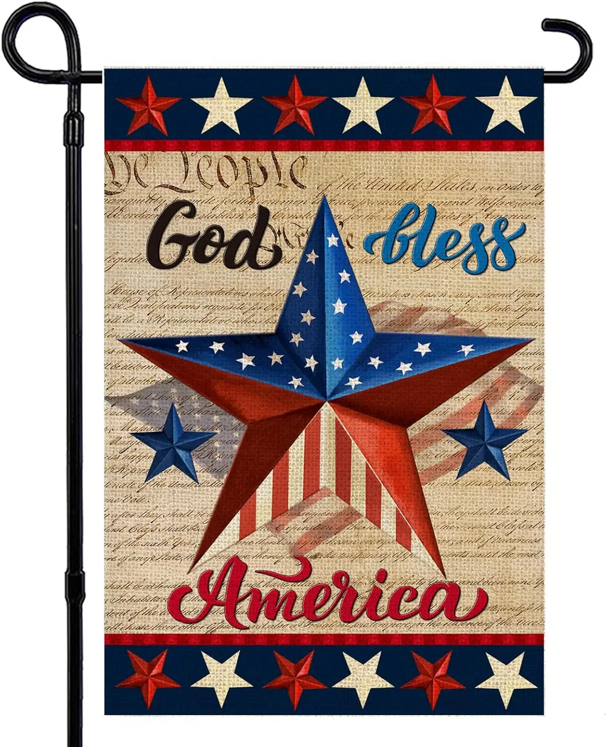 Patriotic God Bless America 4th of July Garden Flag 12 x 18 Inch Vertical Double Sided Blue Red Star Independence Day Memorial D