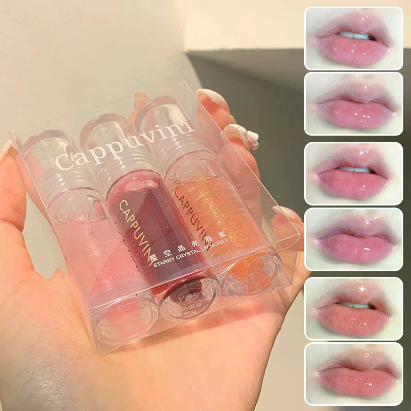 Brillo Labial Transparente de Cristal Cappuvini, Bálsamo Labial Hidratante con Efecto Espejo, Brillo Labial Líquido con Purpurina, Aceite Labial, Tinte Labial
