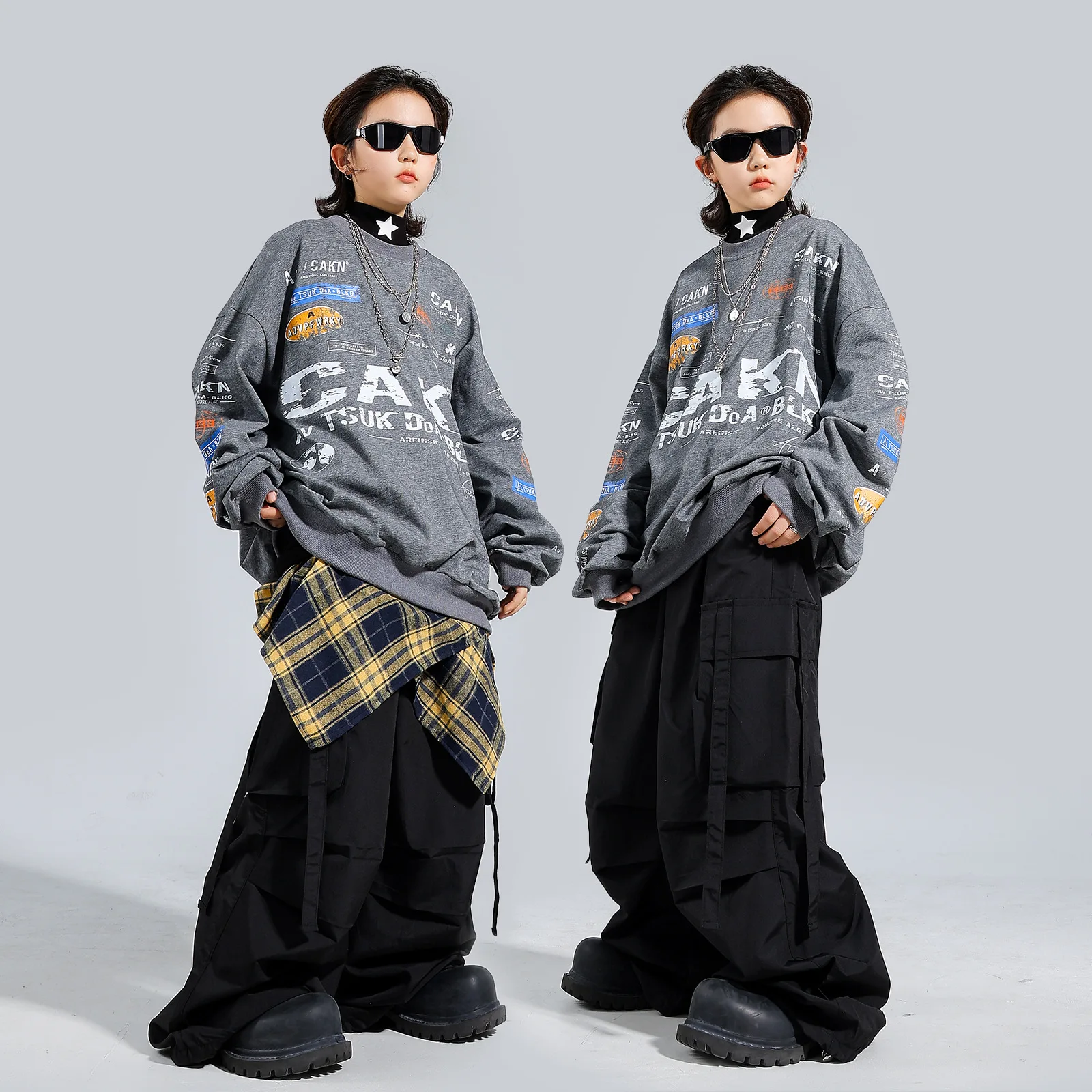 Children Hiphop Clothes Kids Boys Girls Long Sleeve Sweatshirt Cargo Pant Sets Spring Autumn Tracksuits Performance Costume
