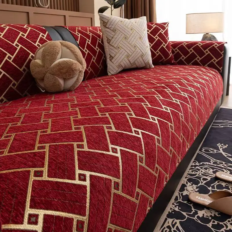 Four Seasons Universal Geometric Pattern Sofa Mat, Non-Slip Furniture Protective Cover for Living Room Home Decor