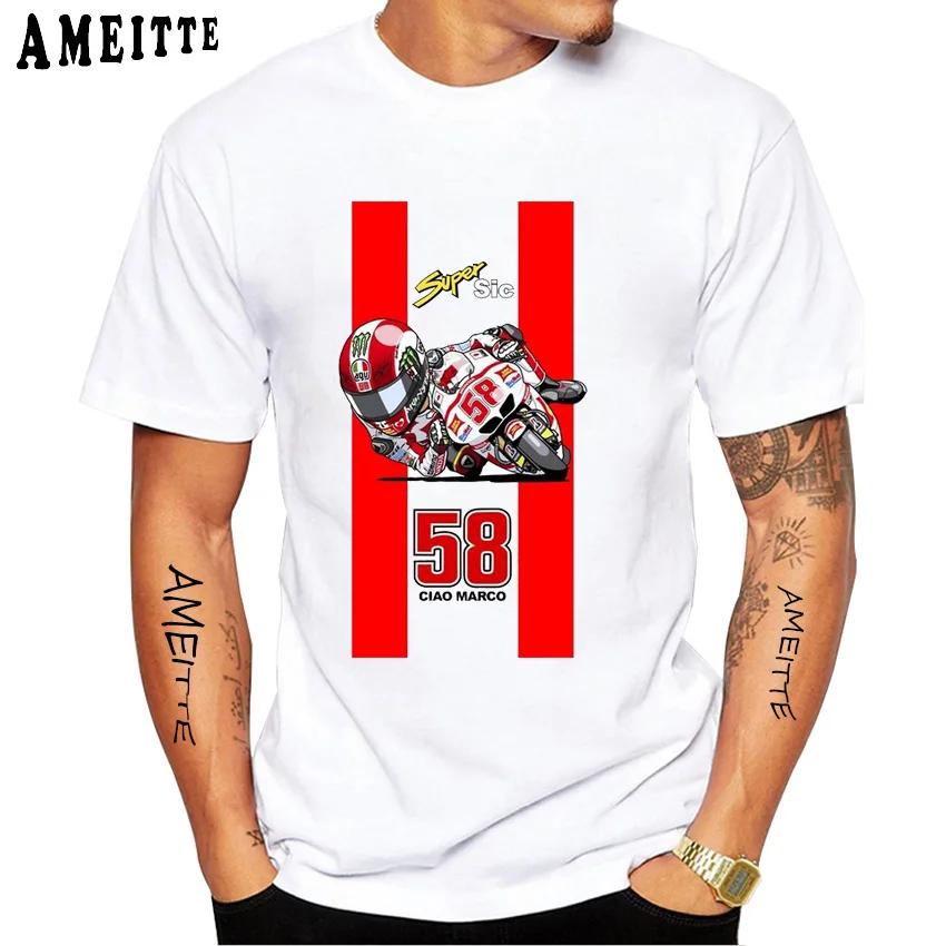 Marco Simoncelli 58 GP Rider T-Shirt New Summer Men Short Sleeve GS Sport Boy Casual Tees Motorcycle Lovers White Tops