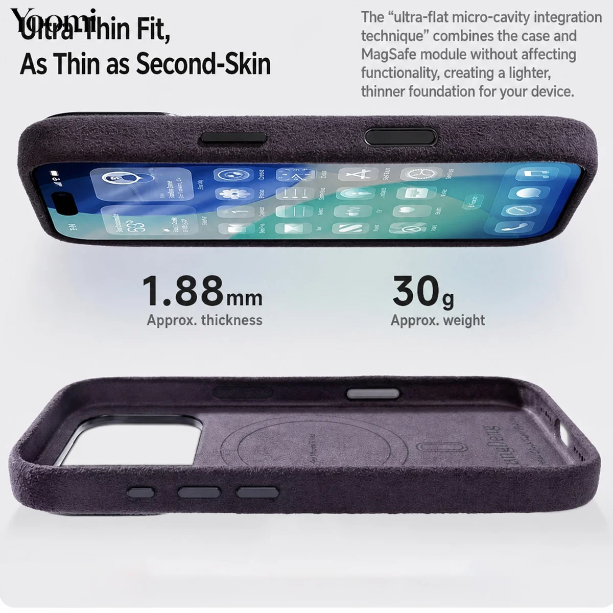 Etui magnetyczne z Alcantary do iPhone 18 Pro Max z MagSafe, luksusowe etui ze skóry zamszowej w stylu superauta do iPhone 18 17 Pro Max — zdjęcie produktu 4
