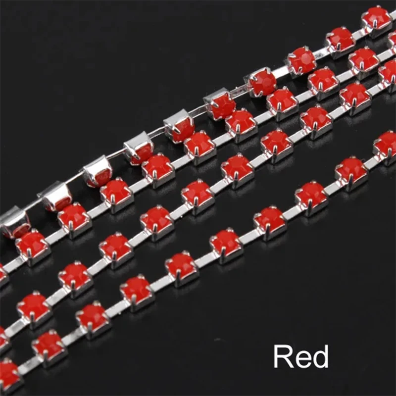 New Acrylic Rhinestone chain SS12 (3mm) Silver Cup chain 15 Colors For diy Sewing Clothes Accessories