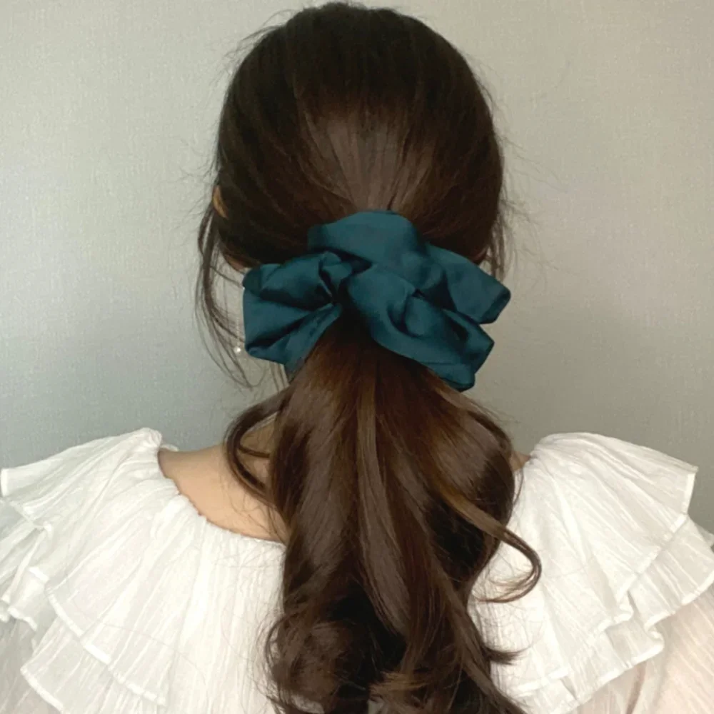 Fashion Oversized Silk Scrunchies Korean Design Off White Black Satin Scrunchie Elastic Hair Bands Ponytail Holder Ties Headwear