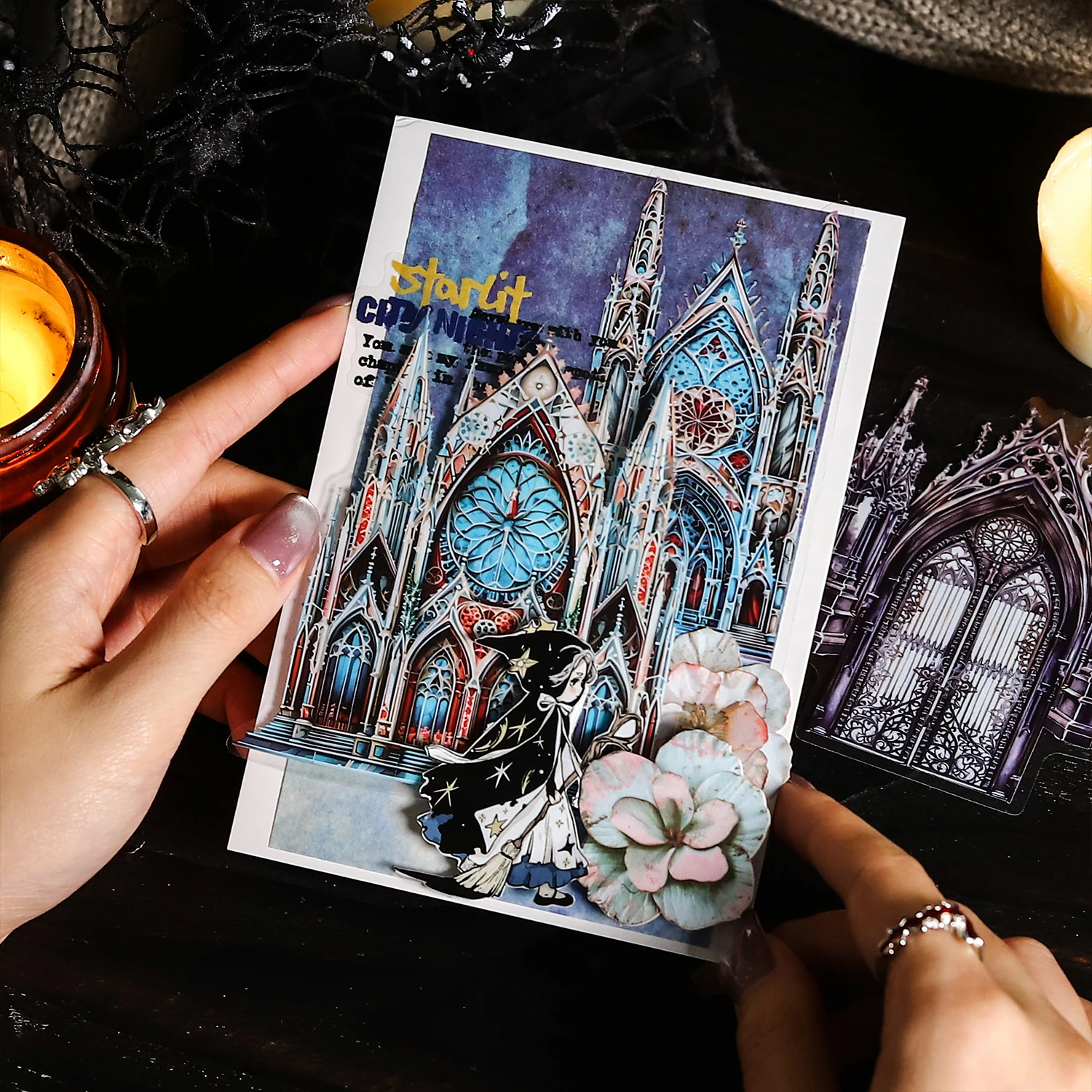 Journal GO 10pcs Moonlight City Vintage Gothic Castle Stickers Landscaping Material Collage PET Sticker Creative DIY Journal