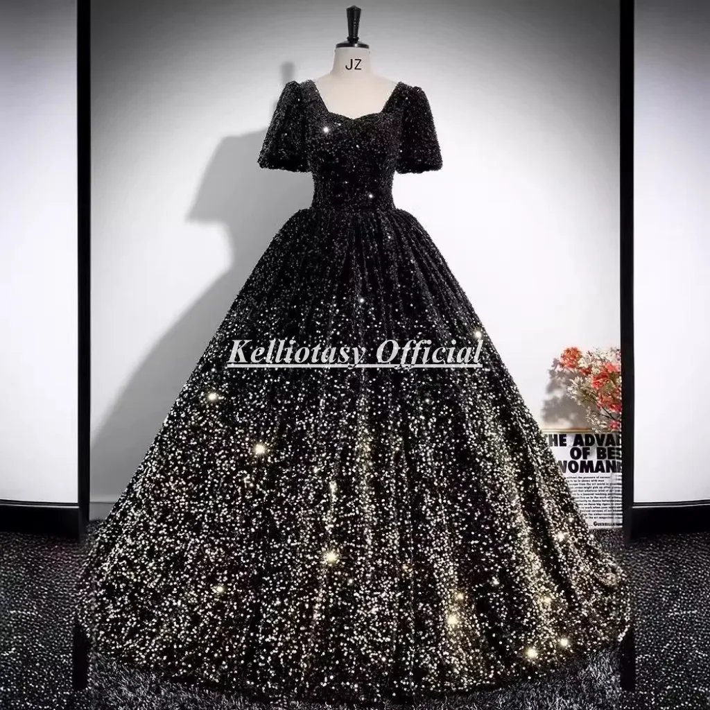 

Customize Shiny Black Quinceanera Dress Ball Gown Princess Ladies Pageant Formal Party Dresses QY004