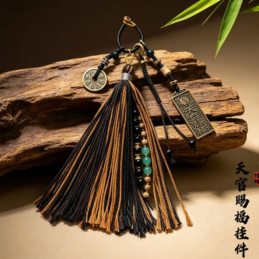 Tibetische Quaste mit Kupfermünzen und Perlen, Vajra-Stößel-Anhänger, gewebtes Lanyard, DIY-Schlüsselanhänger, Handyriemen, Taschen- und Auto-Hängeaccessoire – Detail 8