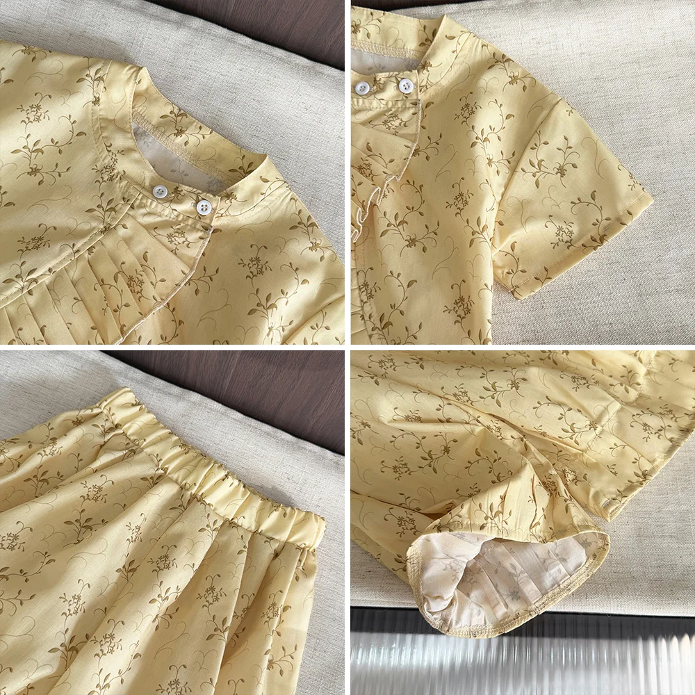 صيف جديد 3-7 سنوات الفتيات أزياء الملابس زهرة مطبوعة قصيرة الأكمام قميص + السراويل 2 قطعة مجموعة الاطفال الزي اليومي غير رسمي