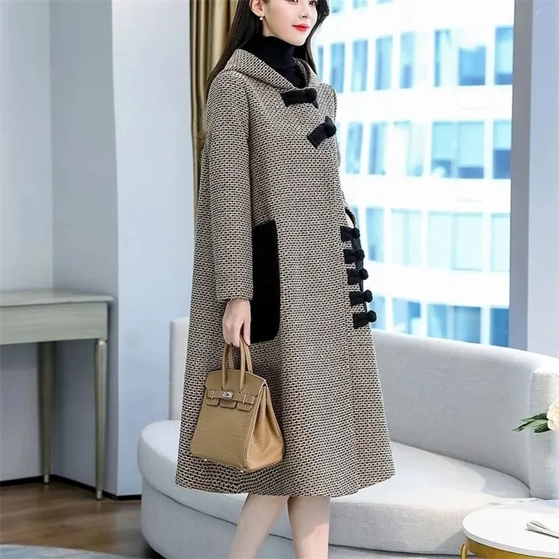 Autumn Winter Long Leisure Loose Female Coat Thin Temperament Everything Long Felt Has a Sense of Design Retro Fashion JJ1031