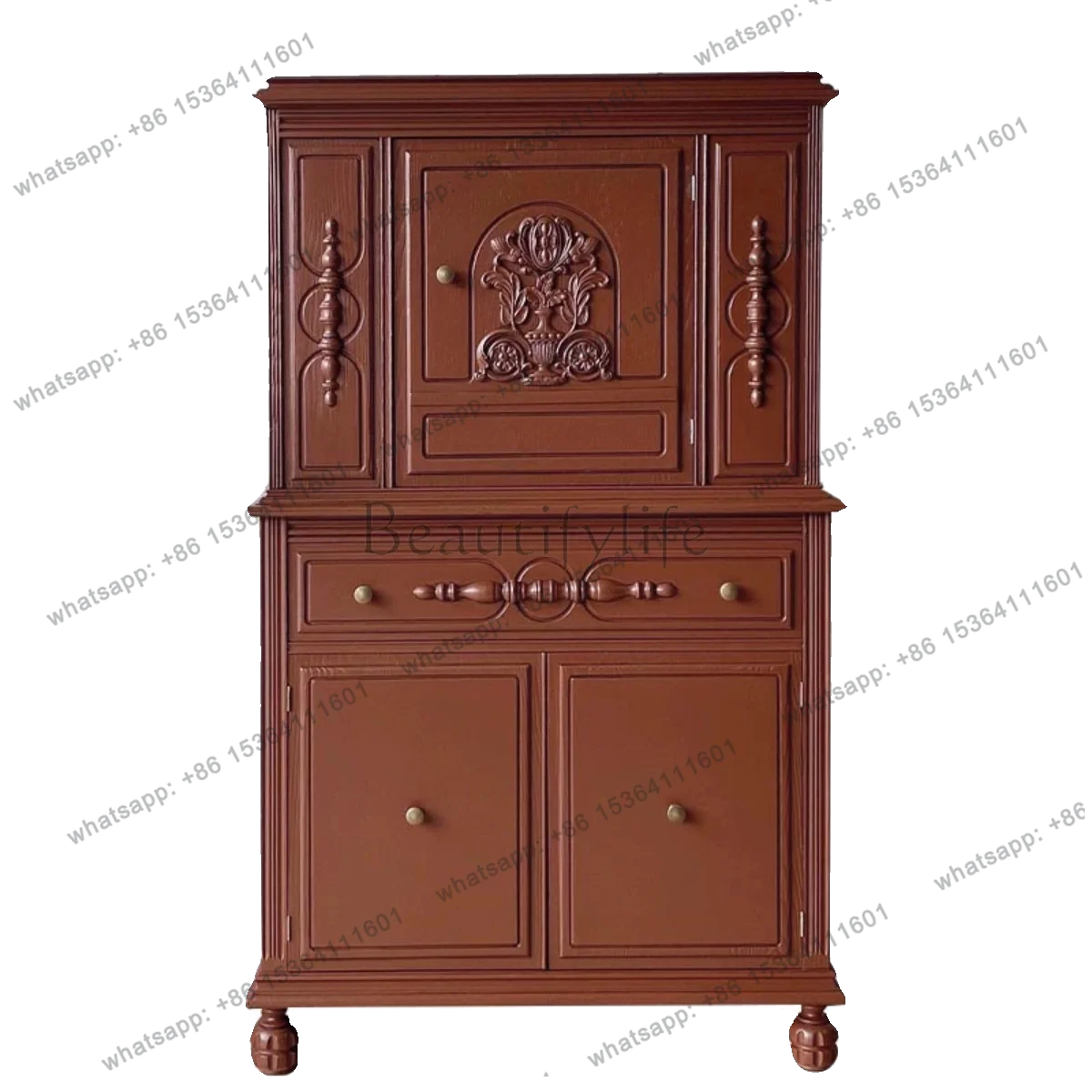

French medieval carved cabinet, living room solid wood against the wall storage multi-functional locker