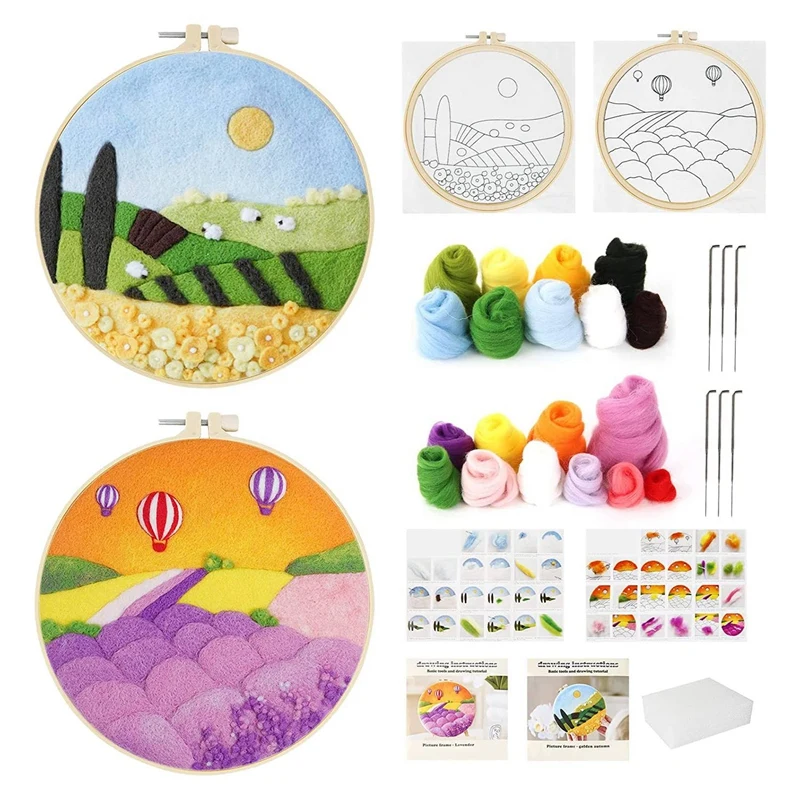 

2 Needle Felt Kits,Needle Felt Starter Kit, Wool Felt Supplies With Instructions,Needle Felt Pads,Felt Needles