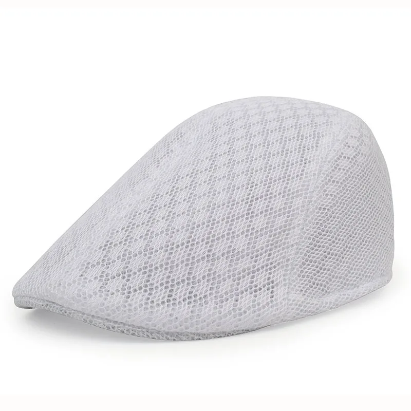 Mesh Hat Men Newsboy Flat Cap Simple Plain Color Mesh Cap Breathable Summer Hunting Driver Golf Beret Mesh Hat