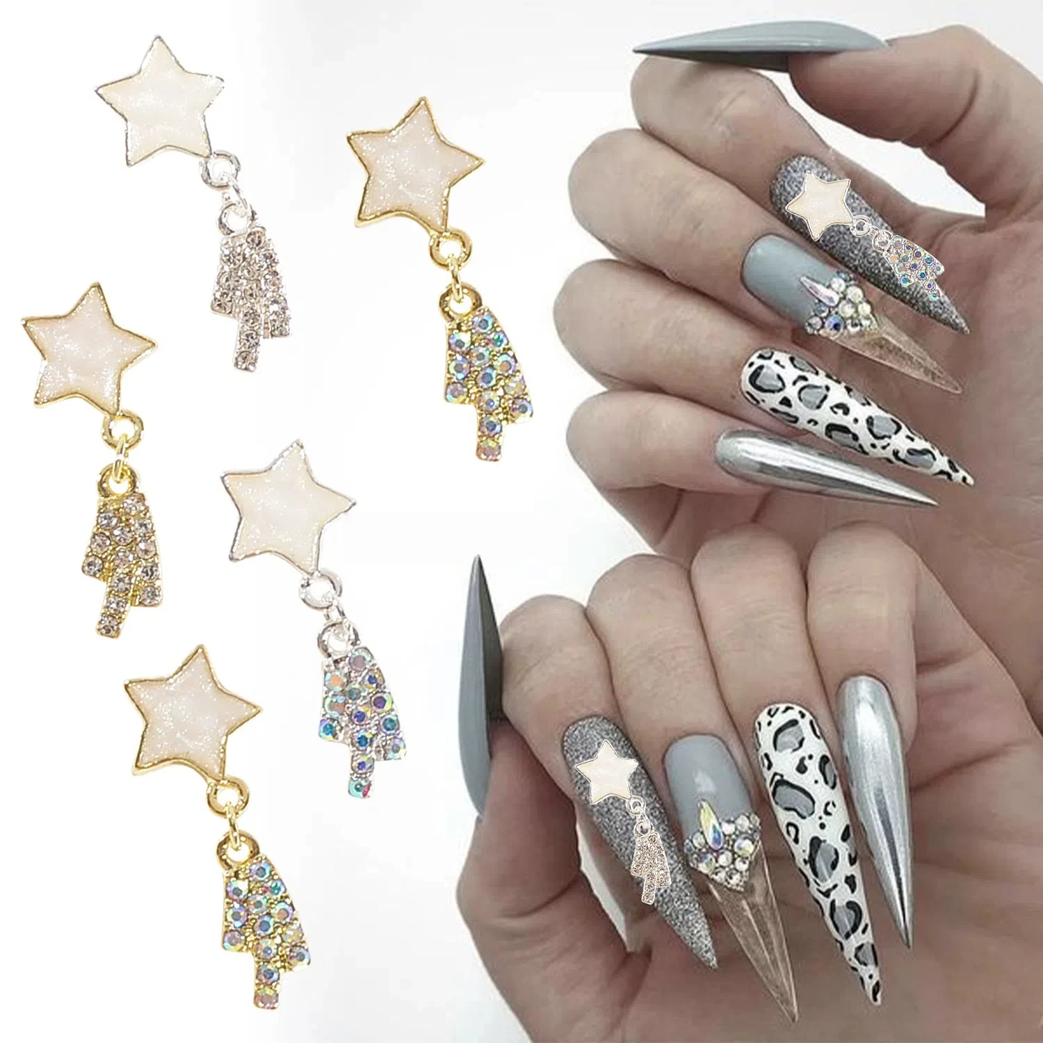 Trending 3D Star Nail Decor Alloy Star Pendants with Micro Set Diamonds Perfect Five Pointed Star Nail Embellishments Charms
