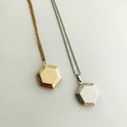 1pc Hexagon Photo Frame Pendant Cute Charms Floating Locket Picture Necklace Women Girls Family Memorial Jewelry