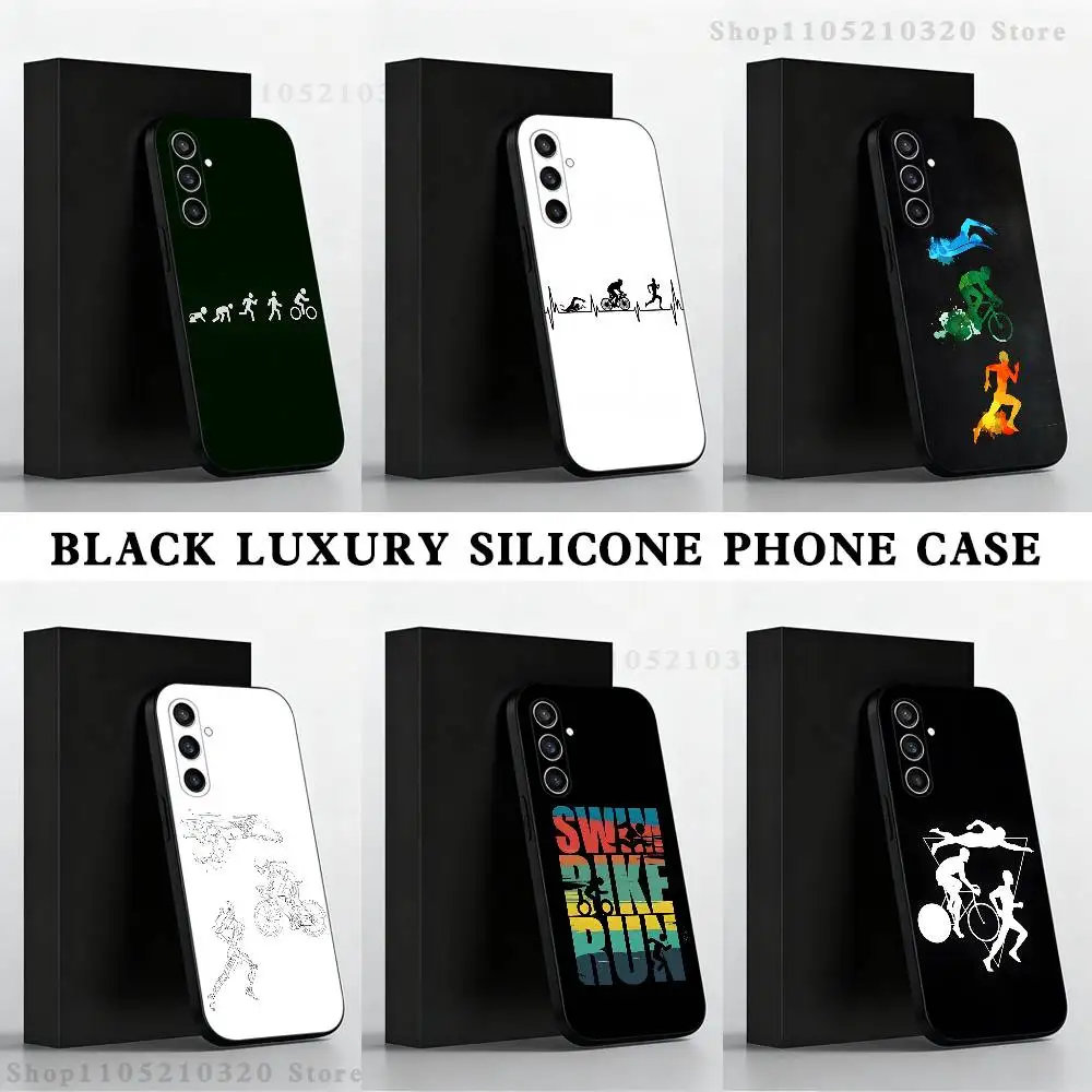 

Triathlon Swim Bike Run Phone Case For Samsung S25,S24 Ultra,S20,S30 plus,S22 plus,S23,S30 Ultra 5G Silicone Black Shell