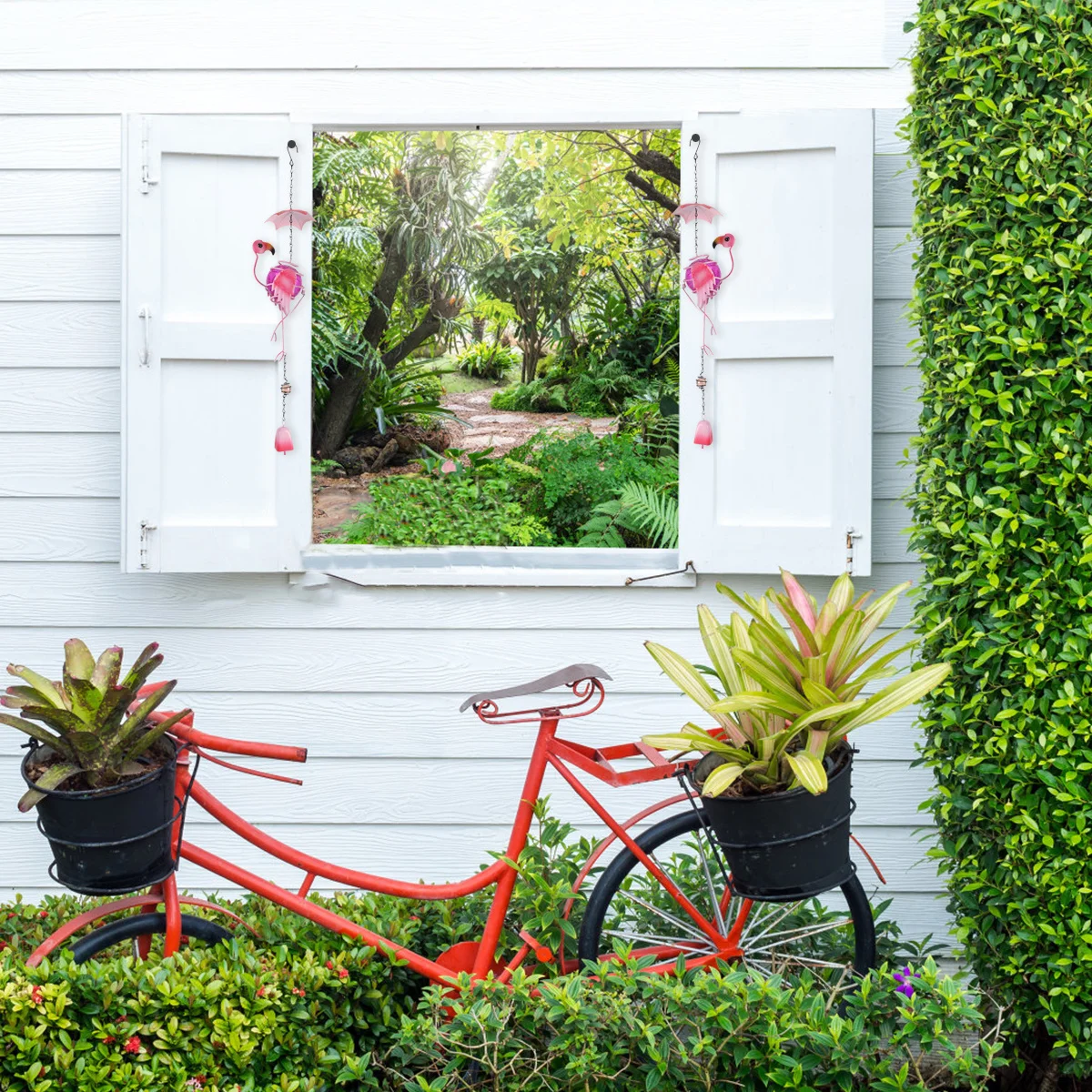 فلامنغو معلقة زخرفة ثلاثية الأبعاد كرة زجاجية الحديد الحرفية حديقة الديكور الإبداعية الحيوان الرياح الرنين ديكور المنزل جدار قلادة #1