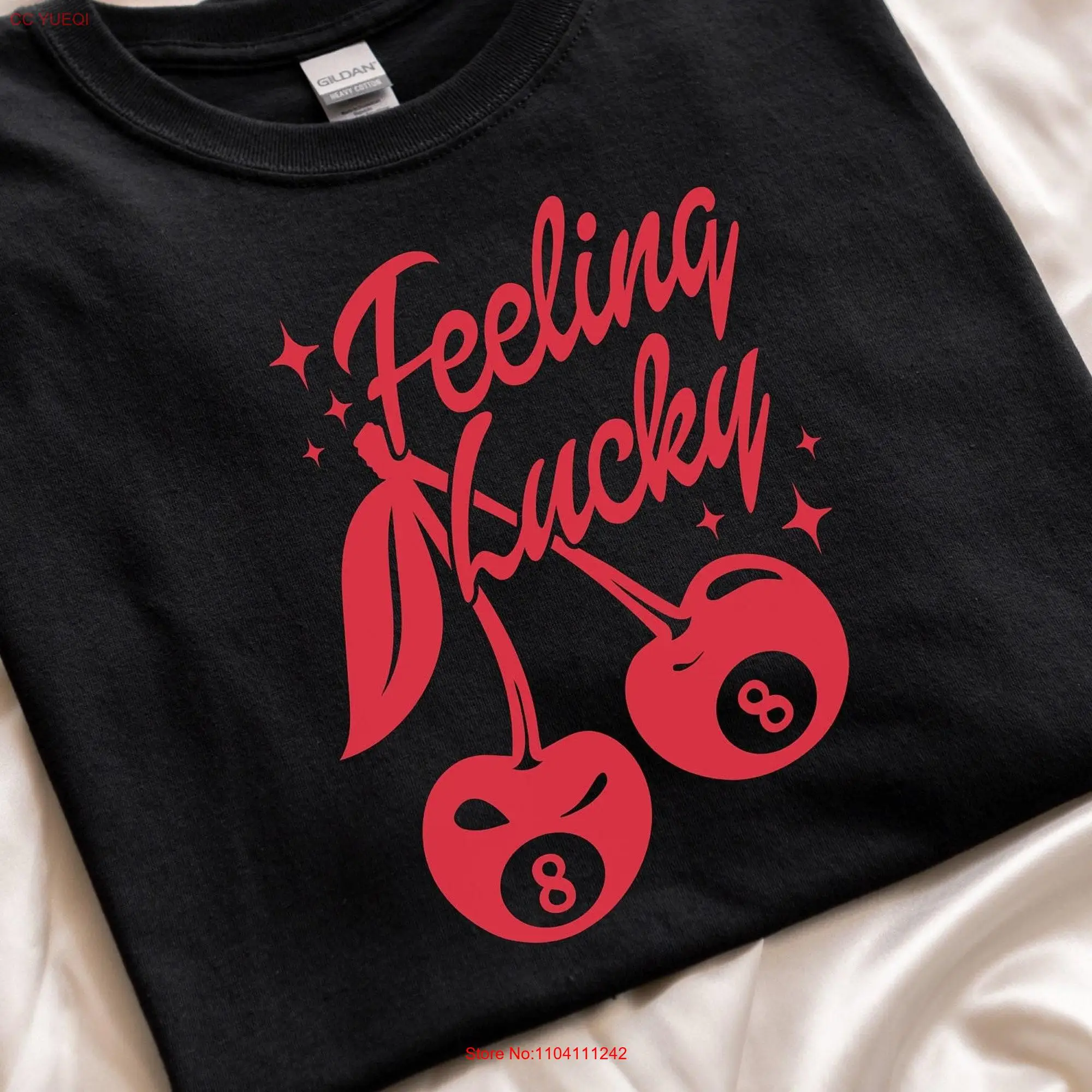 Feeling Lucky T Shirt You Cherry 8 Ball Vintage Retro Trendy Number long or short sleeves