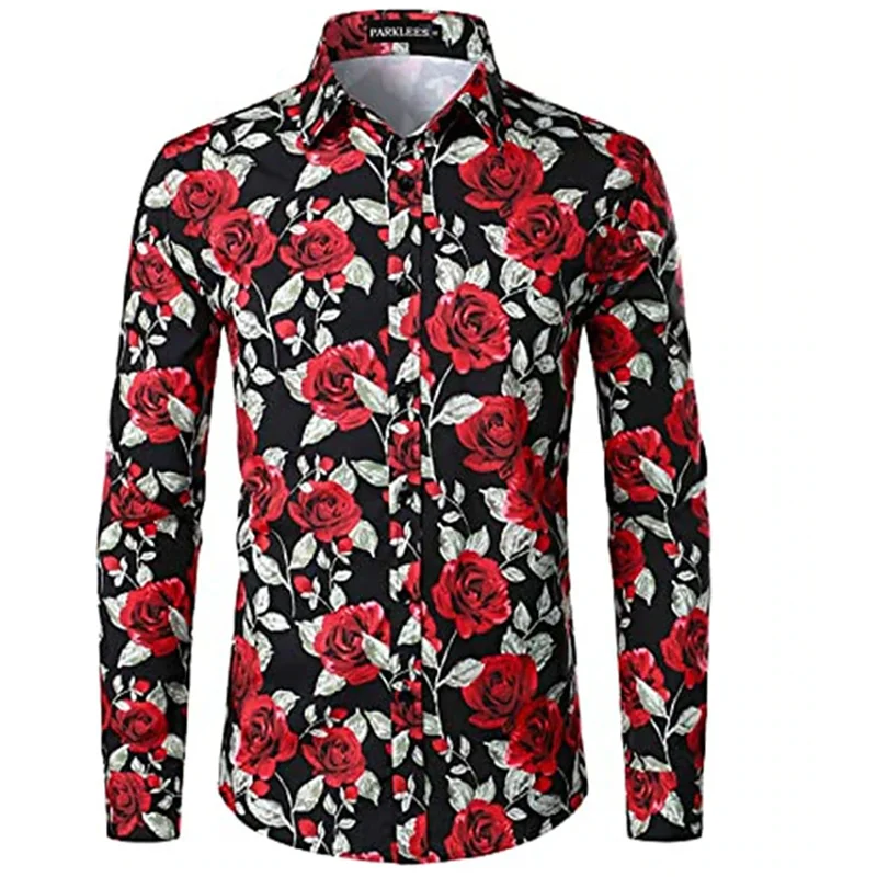 2024 New Men\'s Shirt Long Sleeve 3D Flower Print Button Lapel Summer Clothing Men\'s Tops Prom Birthday Popular Fashion Shirt